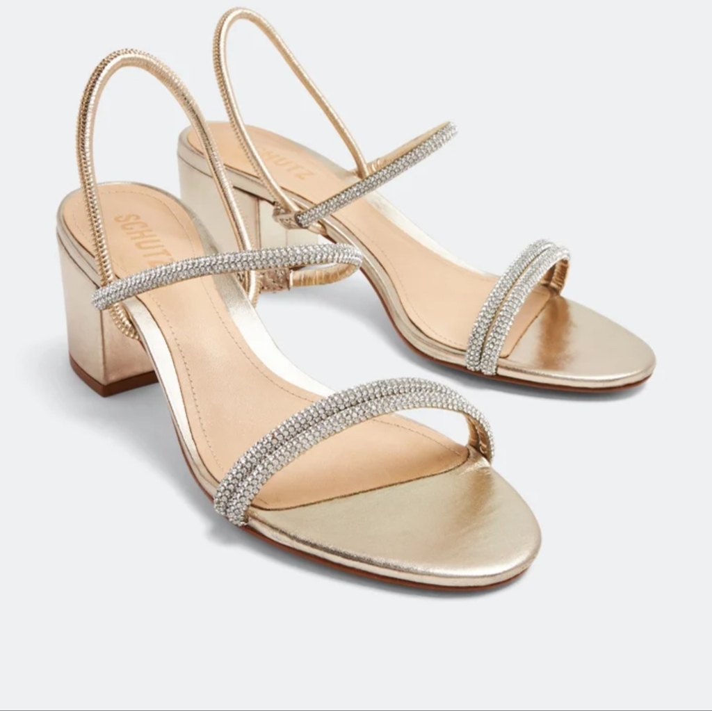 Schutz Women's Whiteley Block Gold Strappy Sandals Size 8.5